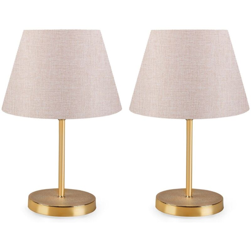 Lot de 2 lampes de table Accensa H37cm Tissu Crème et Métal Or Lot de 2 lampes de table Accensa H37cm Tissu Crème et Métal Or