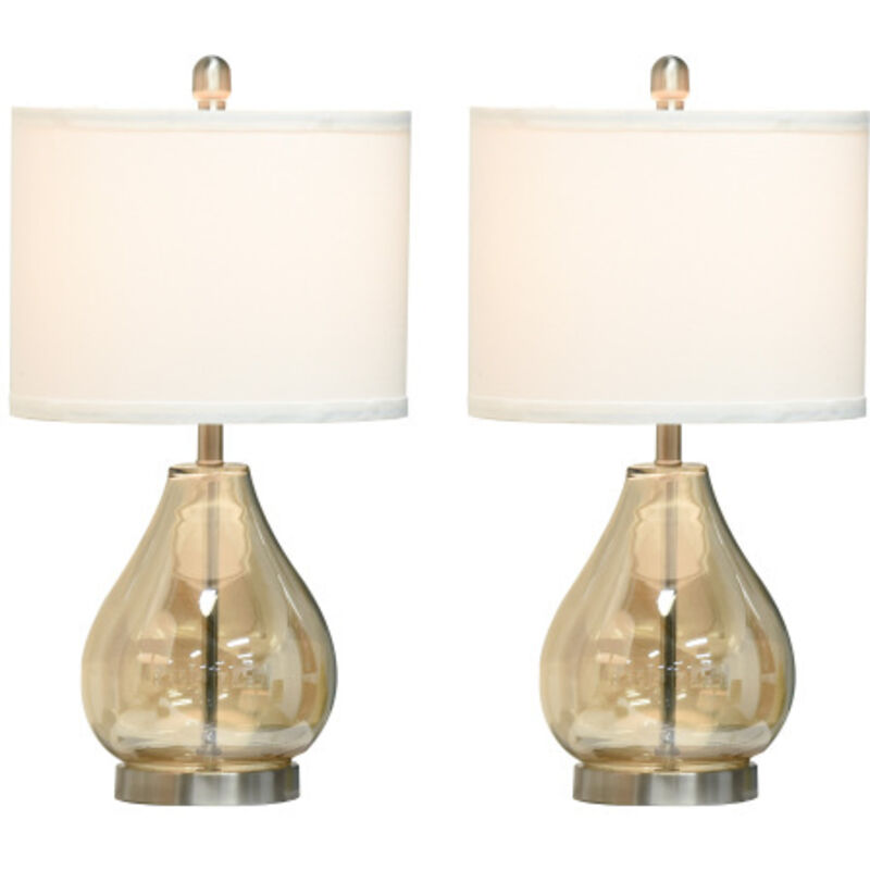 Lot de 2 lampes de table Culot E27 Lampe de chevet 40 W Verre Lin Métal Ambre Ø 30 x 56 cm