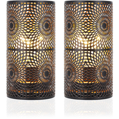 JHY DESIGN Lot de 2 mini lampes de table rétro en forme de cage métal lampe  a poser salon avec base en bois 18cm de haut Éclairage géométrique sans