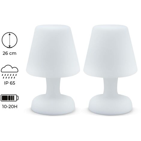 Lot de 2 lampes de table LED 26cm - Lampes de table décoratives lumineuses. Ø 16cm. recharge sans fil - Blanc