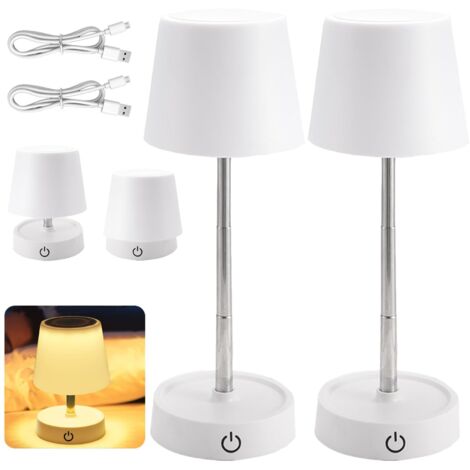 Lot de 2 lampes de table LED rechargeables par USB - Lampe de table télescopique tactile à intensité variable - Lampe de chevet pour table de chevet, chambre à coucher, salon [énergétique A]