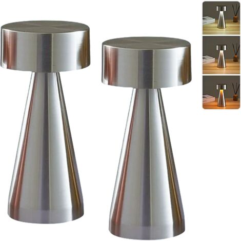 Lot de 2 lampes de table LED sans fil, lampe de chevet tactile à intensité variable, lampe de bureau rechargeable, 3 températures de couleur réglables