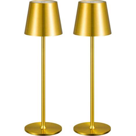 Lot de 2 lampes de table tactiles sans fil, 3 couleurs, IP54, doré