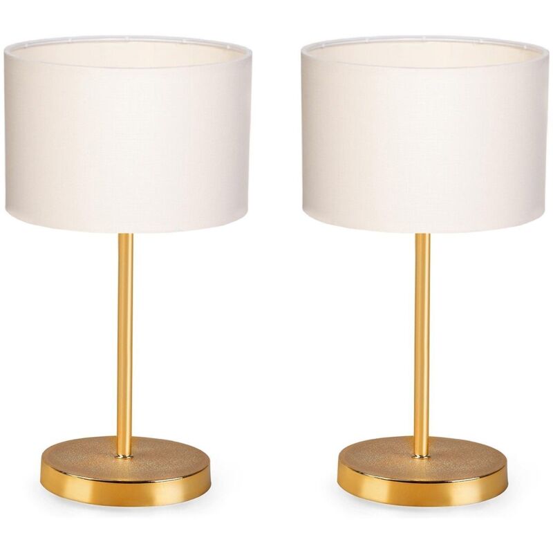 Lot de 2 lampes de table Waimea H24cm Métal Or et Tissu Blanc Blanc créme