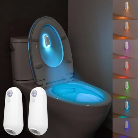 Lot de 2 lampes de toilette à détecteur de mouvement, 8 couleurs changeantes, rechargeable, veilleuse LED avec projection d'étoiles, veilleuse pour salle de bain, cadeau amusant pour femmes, hommes