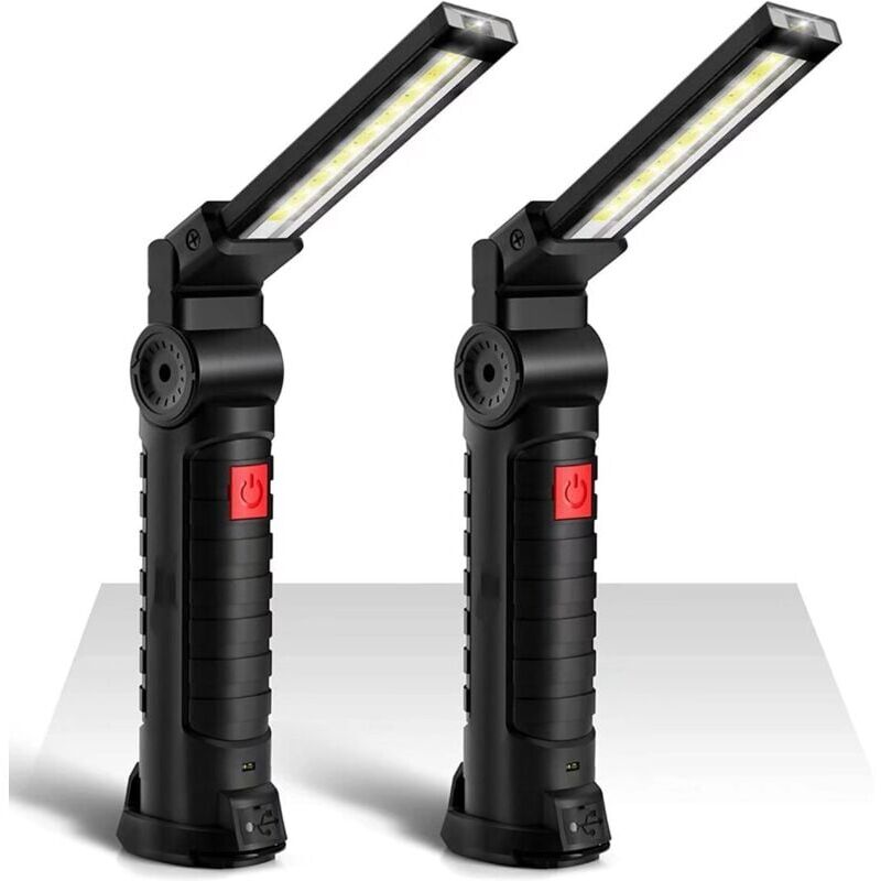 Lot de 2 lampes de travail à led cob 800 lm, super lumineuses, rechargeables par usb, portables avec base magnétique, 5 modes d'éclairage, lanterne