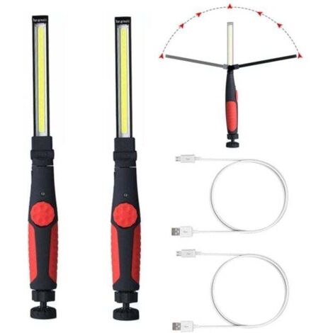 Lot de 2 lampes de travail LED rechargeables,lampe de travail magnétique sous le capot, lampe de travail COB sans fil alimentée par batterie pour barbecue/grill/automobile/inspection/atelier/urgence