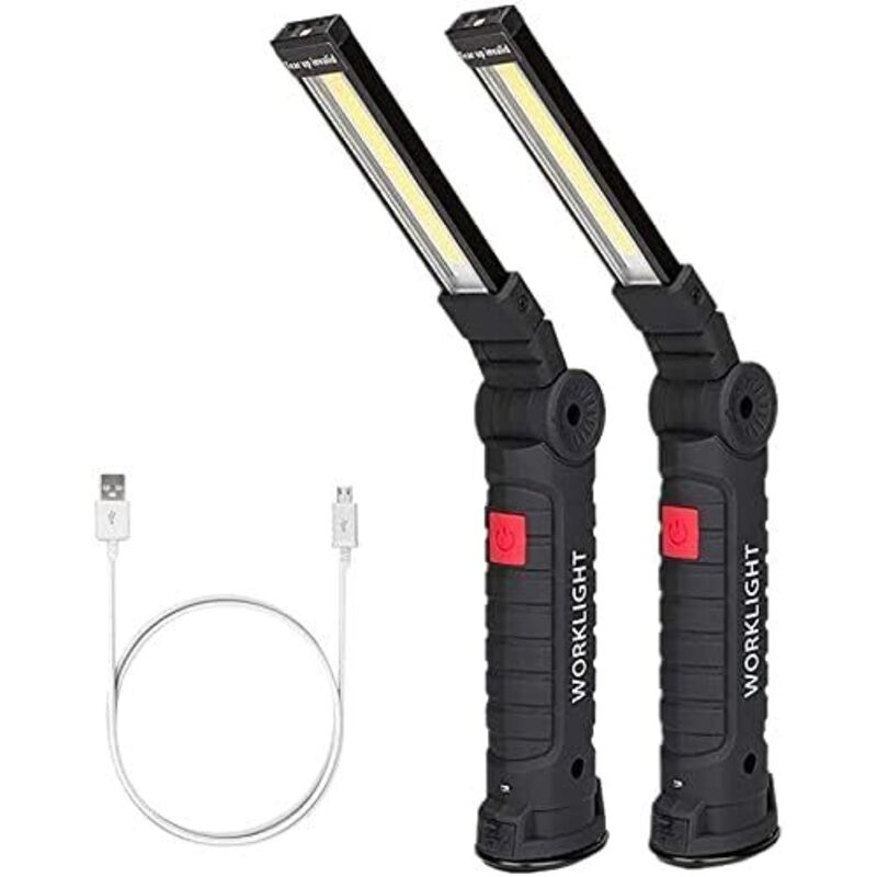 Lot de 2 lampes de travail USB rechargeables COB pour voiture/camping/BBQ/Home et urgence d'utilisation (2 pièces, 11 x 3.5cm) [Classe énergétique A]
