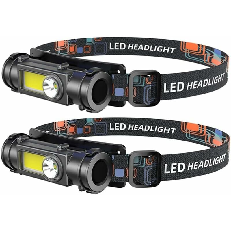 Lot de 2 lampes frontales à led 18650 cob avec batterie rechargeable par usb