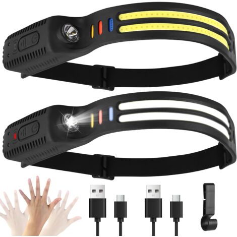 Lot De 2 Lampes Frontales Haute Luminosité, 7 Modes D'éclairage Au Choix, Interface USB Type-C