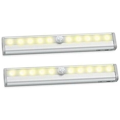 Lot de 2 lampes LED, détecteur de mouvement pour l'intérieur, éclairage de placard, 10 LED, spot sans fil, lampe d'armoire LED à piles avec bande magnétique, veilleuse pour enfants, escaliers, couloir