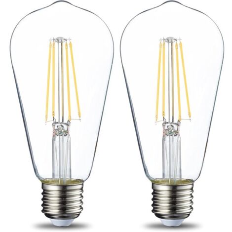 Lot de 2 lampes LED vintage, culot Edison, E27, ST64, 6 W, filament transparent, non dimmables [classe énergétique E]