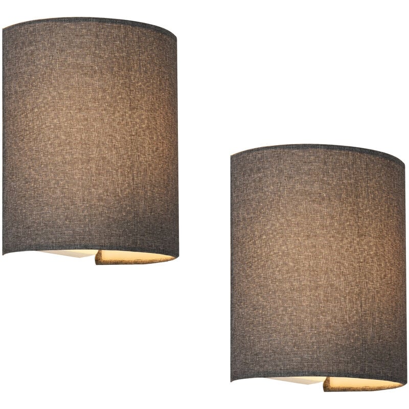 Lot de 2 Lampes Murales Brüssel en Forme Demi-Cercle E27 L'abat-jour en Lin 20 x 18 x 13 cm Gris [lux.pro]