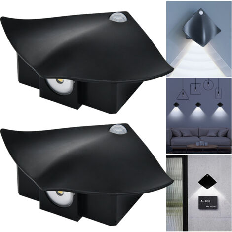 Lot de 2 lampes murales sans fil, veilleuses à détecteur de mouvement, appliques murales magnétiques à LED adhésives, applique murale à piles, noir