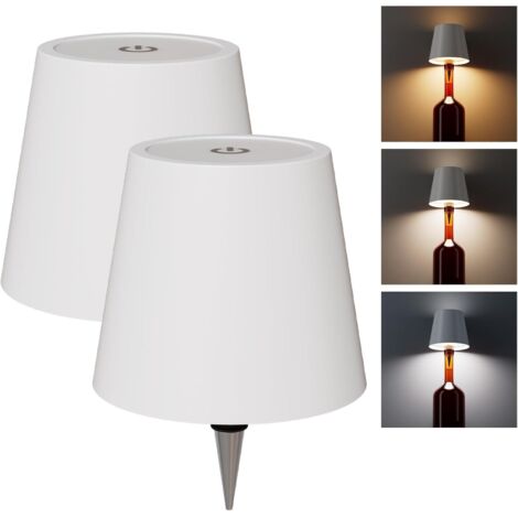 Lot de 2 lampes sans fil pour bouteilles, 3 températures de couleur, intensité variable, compatibles avec toutes les bouteilles - Blanc