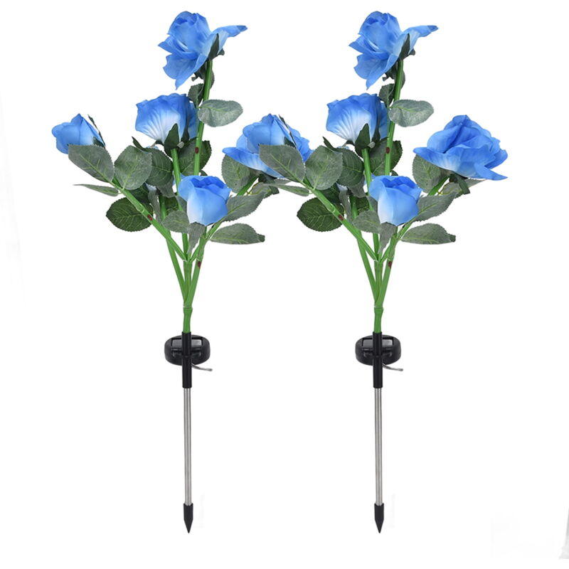 Feiyue - Lot de 2 lampes solaires à 6 led en forme de rose, imperméables, luminaire décoratif pour paysage, jardin, pelouse, cour