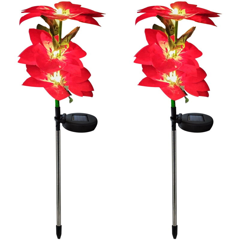 Lot de 2 lampes solaires à led en forme de poinsettia pour pelouse, lanterne étanche, décoration créative à led