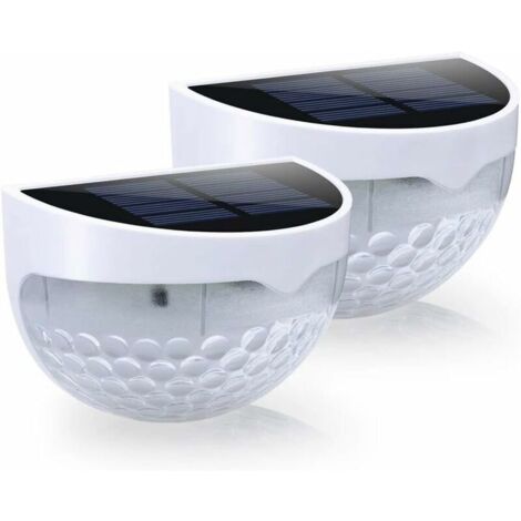 Lot de 2 lampes solaires à LED pour clôture, extérieur, étanches, avec support mural, éclairage décoratif pour jardin, terrasse, cour, allée (boîtier blanc, blanc chaud)