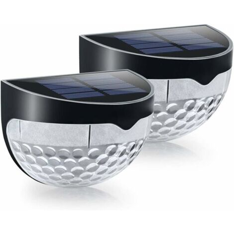 Lot de 2 lampes solaires à LED pour clôture, extérieur, étanches, avec support mural, éclairage décoratif pour jardin, terrasse, cour, allée (boîtier noir, blanc froid)