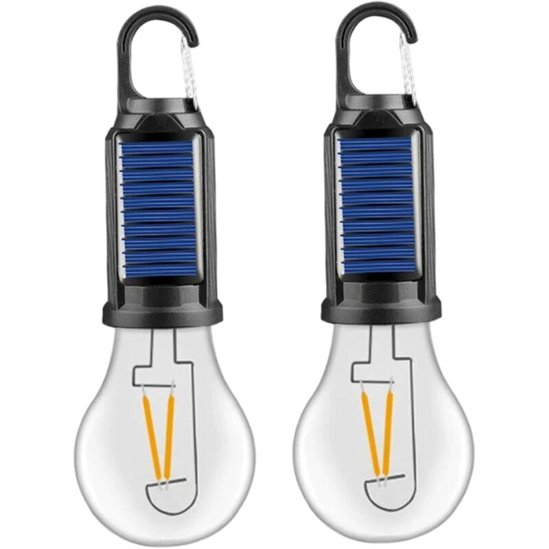 Lot de 2 Lampes solaires de Camping Portables, étanches, Multifonctions, rétro, avec Crochet, pour Camping en Plein air, Ampoule Solaire, Lampes