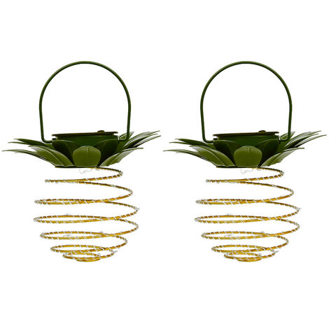 Lot de 2 lampes solaires de jardin 24 LED en forme d'ananas à énergie solaire LED lanterne suspendue lampe voie pelouse patio arrière-cour éclairage décoration extérieure étanche paysage lampe