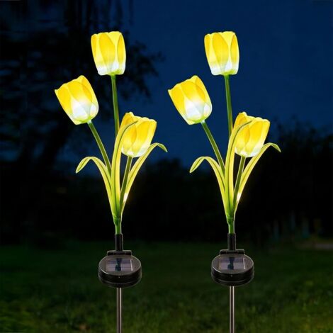 Lot de 2 lampes solaires de jardin à énergie solaire en forme de tulipe, lampes d'extérieur étanches à fleurs artificielles pour cour, terrasse, pelouse, allée, décoration paysagère, cadeau pour [Clas
