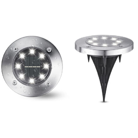 Lot de 2 lampes solaires de jardin blanches , 8 LED 6 000 K , étanches IP65 , éclairage d'extérieur encastré pour allée , pelouse et terrasse