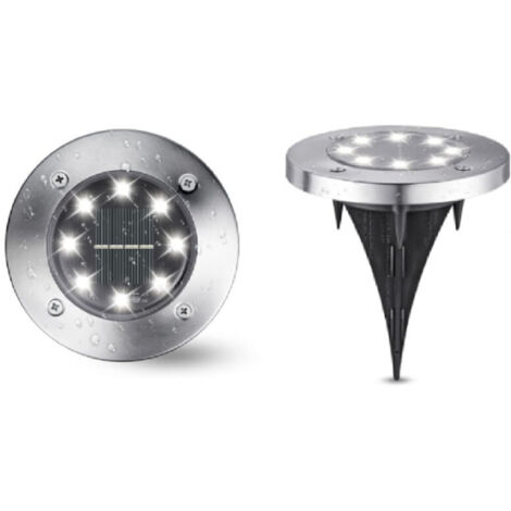 Lot de 2 lampes solaires de jardin blanches , 8 LED 6 000 K , étanches IP65 , éclairage d'extérieur encastré pour allée , pelouse et terrasse