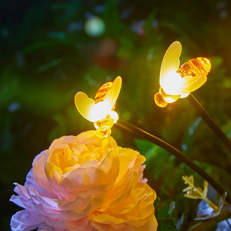 Feiyue - Lot de 2 lampes solaires de jardin, lampes abeilles, 8 led décoratives, lucioles, étanches