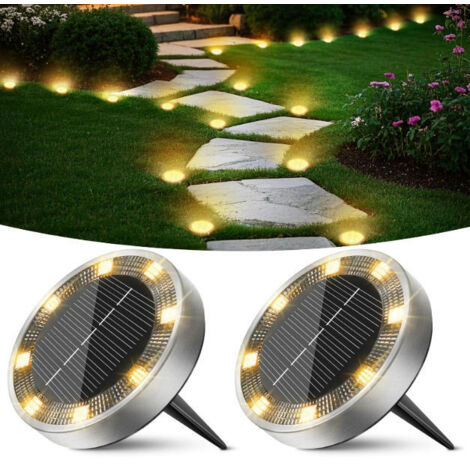 Lot de 2 lampes solaires de sol à lumière chaude – Étanches IP68, éclairage extérieur pour jardin, allées et escaliers, sans fil