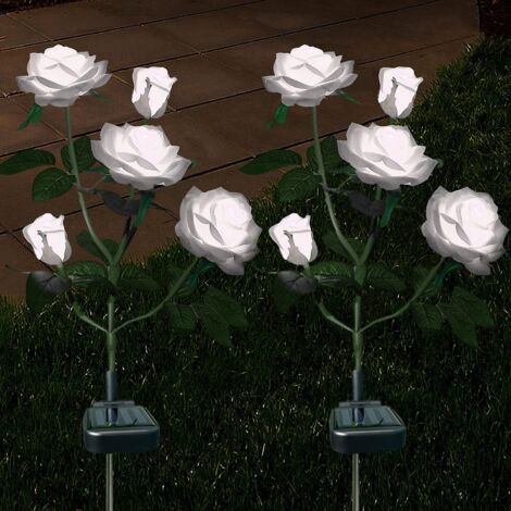 Lot de 2 lampes solaires décoratives pour rosiers, étanches, blanches, pour jardin extérieur.
