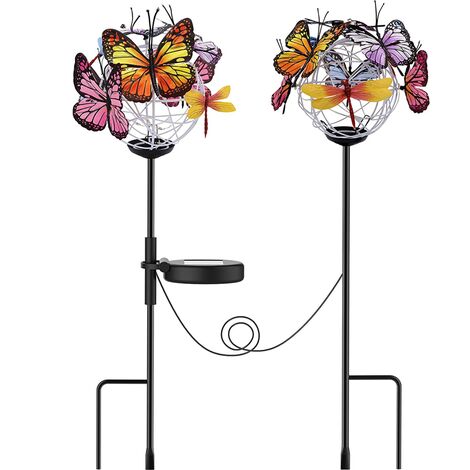 Lot de 2 lampes solaires d'extérieur en forme de papillon, libellule, luminaire décoratif de jardin, Patio, accès