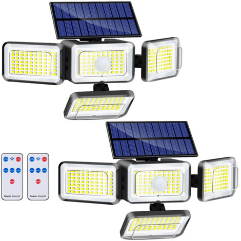 Lot de 2 lampes solaires d'extérieur, étanches, 4 modes d'éclairage, détecteur de mouvement, 288 LED, éclairage latéral, applique murale