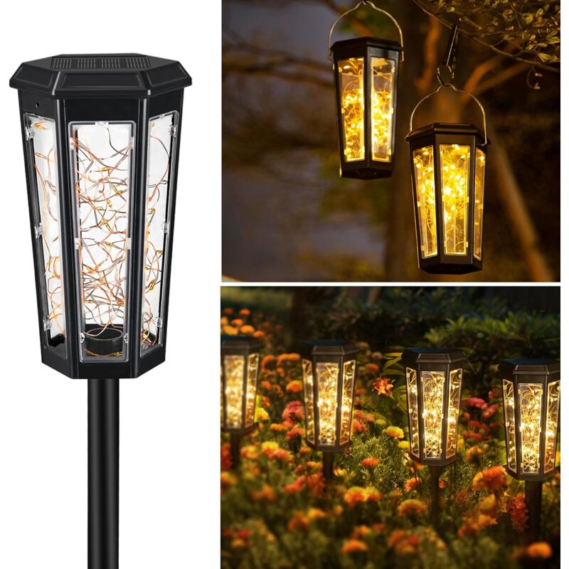 KZQ - Lot de 2 lampes solaires d'extérieur étanches à énergie solaire 2 modes d'éclairage, marche/arrêt automatique, de jardin pour extérieur, etc