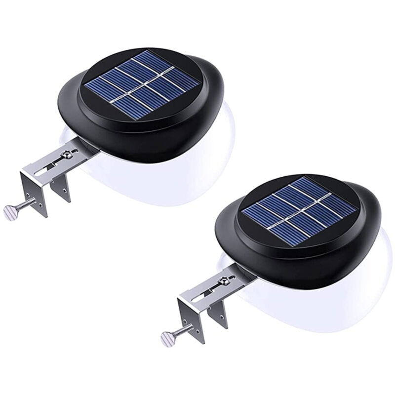 Feiyue - Lot de 2 lampes solaires d'extérieur pour gouttière, 9 led, étanches, pour mur, terrasse et jardin, 127 x 133 x 68 mm – Lumière chaude