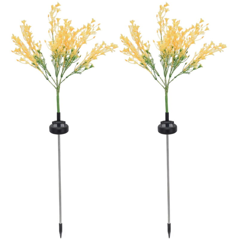 Lot de 2 lampes solaires en forme de fleur de colza IP44 étanches pour jardin, cour, porche, clôture, terrasse