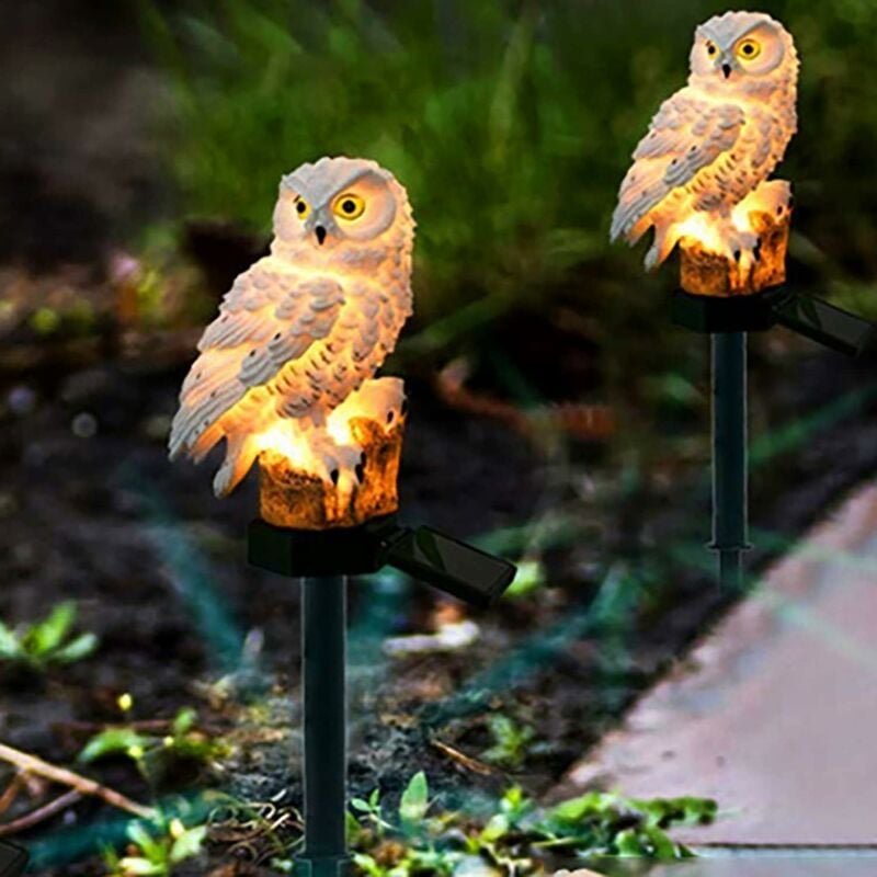 Gotrays - Lot de 2 lampes solaires en forme de hibou - Décoration d'extérieur - Étanche - Pour cour, terrasse, jardin, pelouse (hibou)