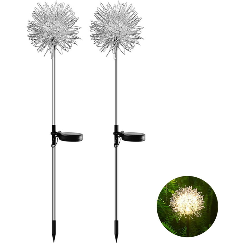 Feiyue - Lot de 2 lampes solaires en forme de pissenlit, durables, étanches IP65, en acier inoxydable, pour pelouse