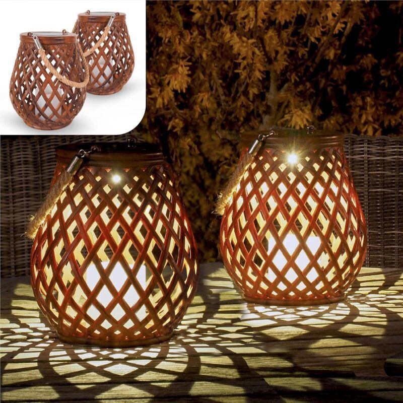 Lot de 2 Lampes Solaires Extérieures - Luminaires LED Effet Rotin - 0.2W IP55 - 2117 cm - pour Jardin, Terrasse et Balcon