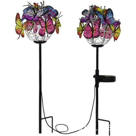 Lot de 2 lampes solaires extérieures papillons avec 18 LEDs et guirlande cuivrée pour jardin