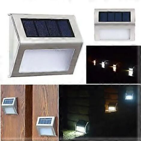 Lot de 2 lampes solaires pour clôture - 6 LED pour marches - Appliques murales extérieures étanches - Éclairage de clôture - Voile