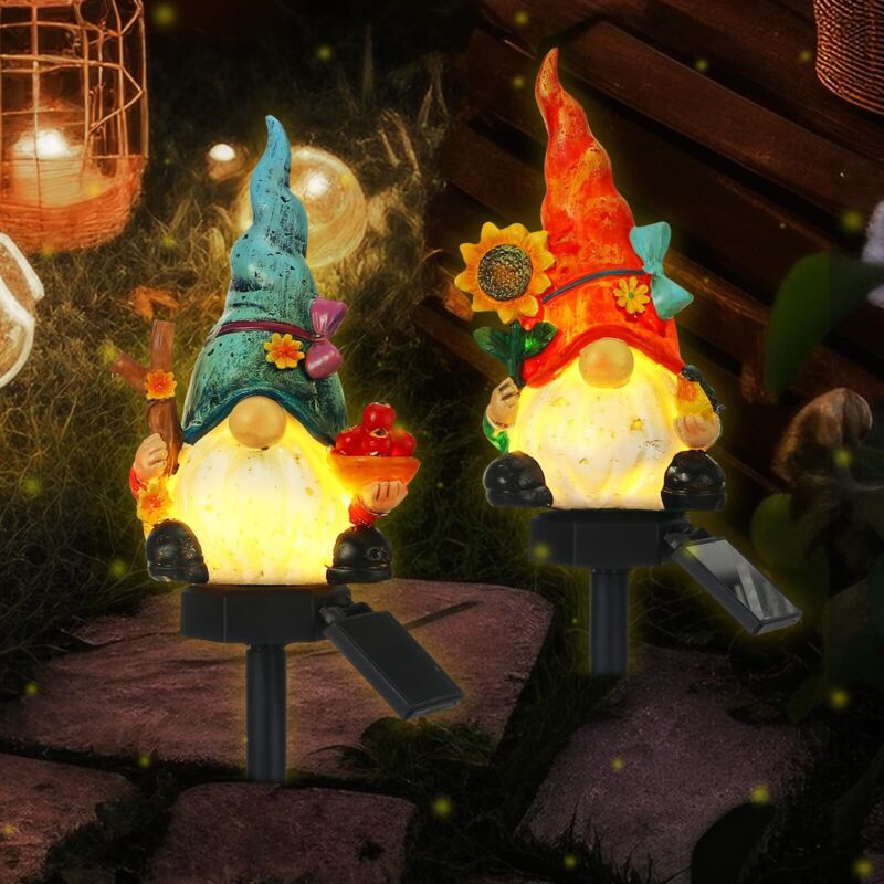 Lot de 2 lampes solaires pour jardin - Décoration extérieure pour allées, piquets décoratifs pour jardin, éclairage solaire LED pour pelouse, allée,