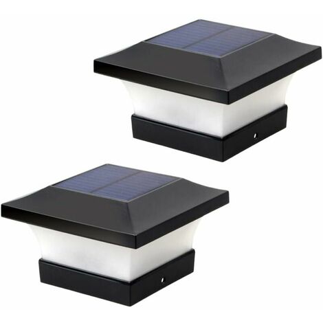 Lot de 2 lampes solaires pour poteau d'extérieur pour éclairage de pont de clôture, éclairage solaire LED haute luminosité 6000 K blanc pour poteaux 4 x 4, 5 x 5 ou 6 x 6