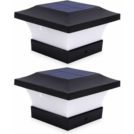 Lot de 2 lampes solaires pour poteau d'extérieur pour éclairage de pont de clôture, éclairage solaire LED haute luminosité