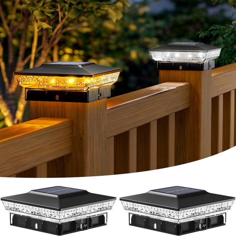 Lot de 2 Lampes Solaires Pour Poteaux, 2 Modes Led Pour Poteaux, Lampes Solaires Étanches IP65 Pour Poteaux En Bois De 3,5x3,5 4x4 Pouces, Blanc