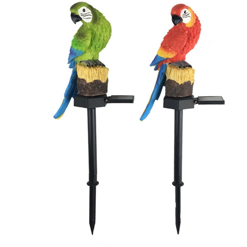 Lot de 2 lampes solaires sur piquet en forme de perroquet pour décoration de jardin ou de pelouse