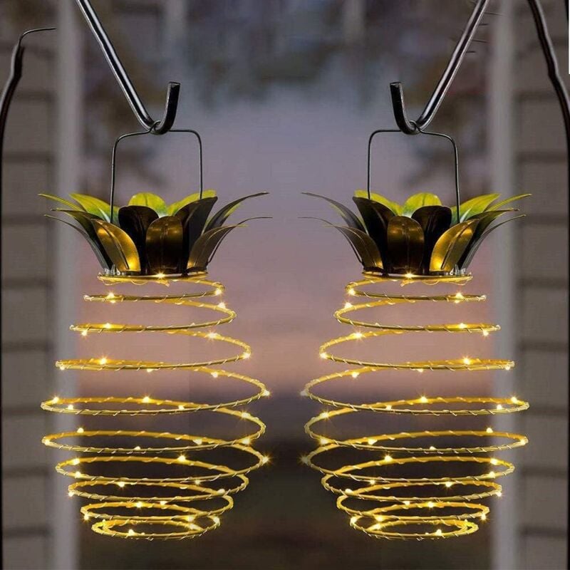 Sevengirl - Lot de 2 lampes solaires suspendues d'extérieur – 60 led étanches en forme d'ananas pour jardin, cour, porche, pelouse, arrière-cour,