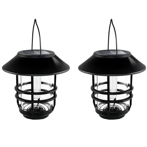 Lot de 2 lampes solaires, verre/métal, étanche, noir/transparent