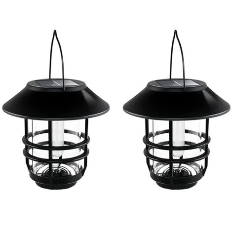 Lot de 2 lampes solaires, verre/métal, étanche, noir/transparent