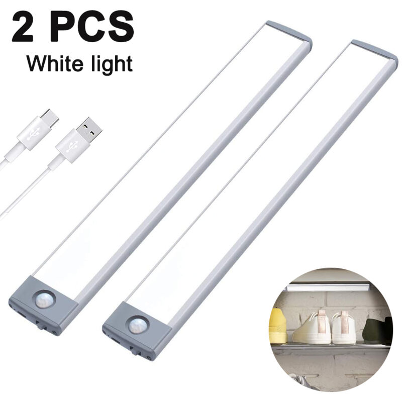 Lot de 2 éclairages sous-meubles avec capteur de mouvement et batterie rechargeable sans fil - Lampes led magnétiques ultra fines pour cuisine,